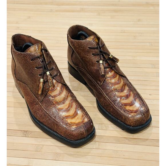 Marco Vicci Brown Crocodile Boots Freetown Lace Up Men’s 9 M Stunning - Picture 3 of 12